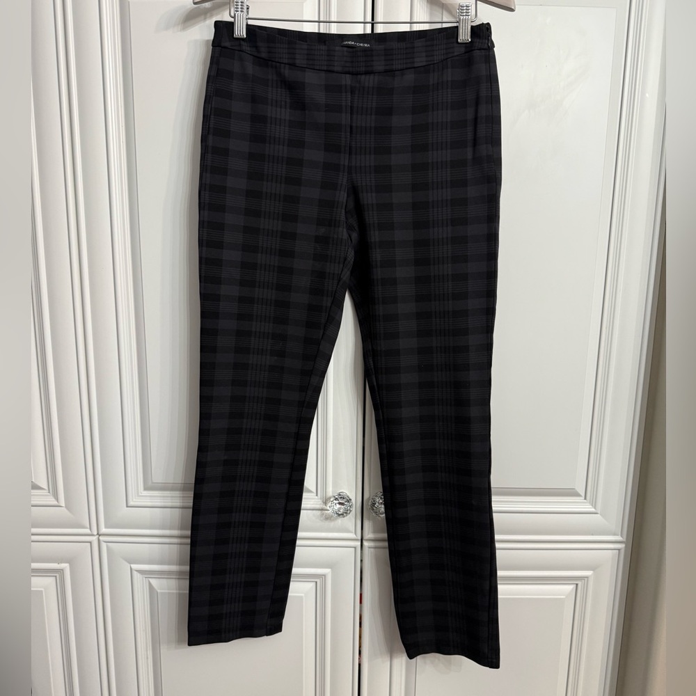 Amanda + Chelsea Size 8 Grey/Black Plaid Dress Pants Straight Leg Side Zipper